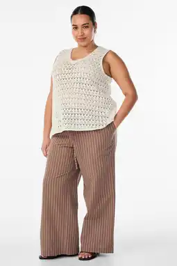 Wehkamp Zizzi regular fit casual broek Plus Size met krijtstreep - bruin aanbieding