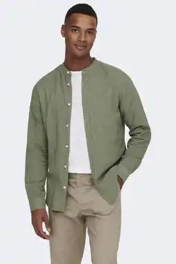Wehkamp ONLY & SONS slim casual overhemd met linnen olijfgroen aanbieding
