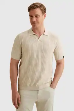 Wehkamp Vanguard regular polo met linnen gebreid beige aanbieding