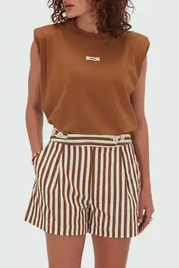 Wehkamp JOSH V regular highwaist gestreepte casual short bruin aanbieding
