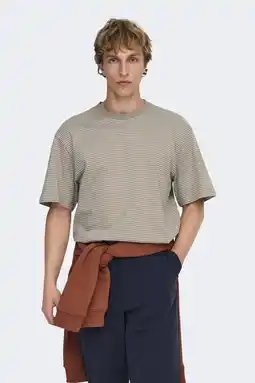 Wehkamp ONLY & SONS relaxed gestreepte T-shirt taupe aanbieding