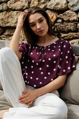 Wehkamp Co Woman top met stippen donkerrood aanbieding