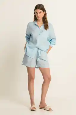 Wehkamp Expresso wide leg regularwaist casual short linnen lichtblauw aanbieding