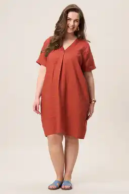 Wehkamp Miss Etam Plus linnen zomerjurk met plooien - donker oranje aanbieding