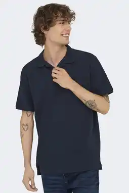 Wehkamp ONLY & SONS regular polo met textuur donkerblauw aanbieding