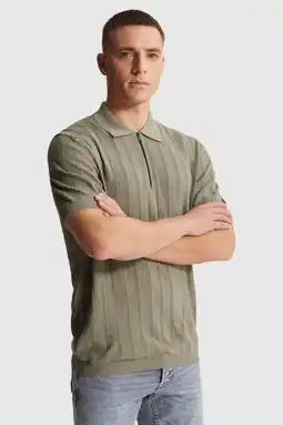 Wehkamp Cast Iron regular polo gebreid grijsgroen aanbieding