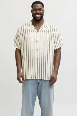 Wehkamp JACK & JONES PLUS SIZE regular gestreepte casual overhemd gebreid Plus Size ecru aanbieding