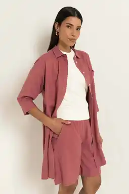 Wehkamp CLAUDIA BY CLAUDIA STRÄTER viscose blouse met linnen - oudroze aanbieding