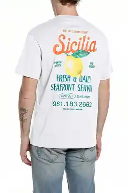 Wehkamp REPLAY regular T-shirt met backprint wit aanbieding