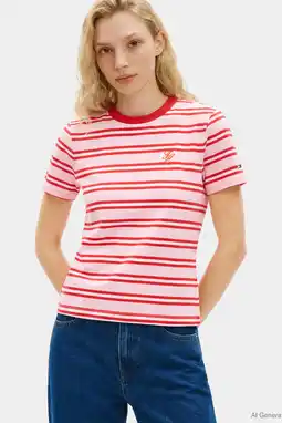 Wehkamp Tommy Hilfiger gestreepte T-shirt roze aanbieding