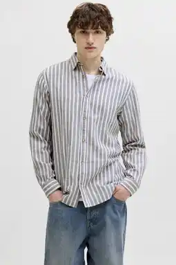 Wehkamp JACK & JONES ESSENTIALS regular casual gestreept overhemd met linnen grijsgroen aanbieding