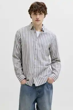 Wehkamp JACK & JONES ESSENTIALS regular casual gestreept overhemd met linnen grijsgroen aanbieding