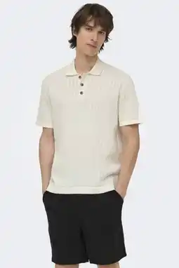 Wehkamp ONLY & SONS regular polo met ingebreid patroon ecru aanbieding