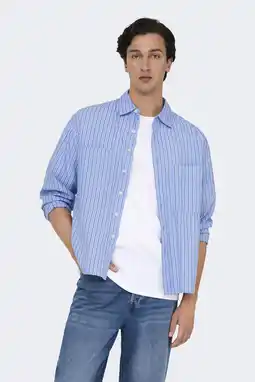 Wehkamp ONLY & SONS loose fit gestreept overhemd - blauw aanbieding
