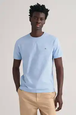 Wehkamp GANT regular fit T-shirt met logo en borduursels capri blue aanbieding