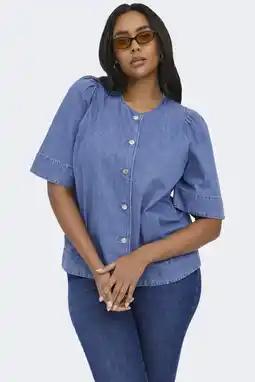 Wehkamp ONLY CARMAKOMA denim blouse lichtblauw aanbieding