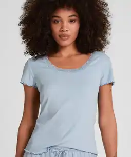 Hunkemoller Hunkemöller Pyjama Top Jersey Rib Blauw aanbieding