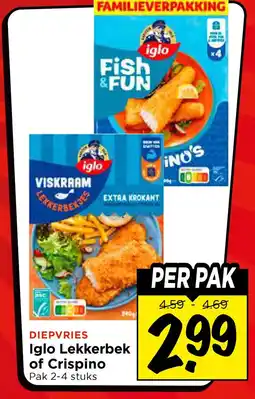 Vomar Voordeelmarkt Diepvries iglo lekkerbek of crispino aanbieding