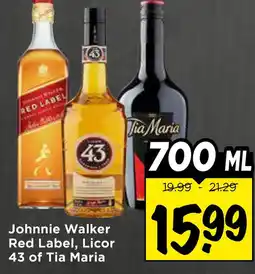 Vomar Voordeelmarkt Johnnie walker red label, licor 43 of tia maria aanbieding