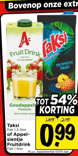 Vomar Voordeelmarkt Taksi of Appel- sientje Fruitdrink aanbieding