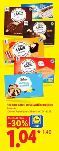 Lidl Alle Bon-Gelati en Gelatelli roomijsjes aanbieding