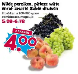 Boon`s Markt wilde perziken, pitloze witte en/of zwarte sable druiven aanbieding