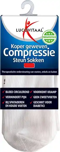 Bol.com Lucovitaal Koper compressie steunsok maat 42-47 wit 1 Paar aanbieding