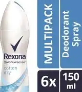 Bol.com Rexona ultra dry cotton Woman - 150 ml - deodorant spray - 6 st - Voordeelverpakking aanbieding