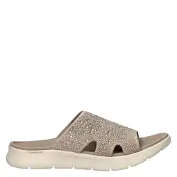 Wehkamp Skechers Go Walk Flex slippers met strass steentjes taupe aanbieding