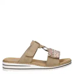 Wehkamp Rieker imitatieleren slippers met klittenband en sleehak beige aanbieding