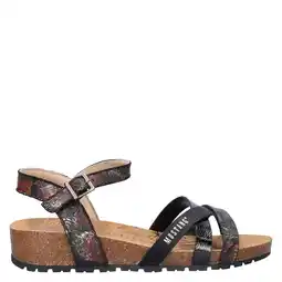Wehkamp Mustang Magnolia imitatieleren sandalen met sleehak - zwart aanbieding