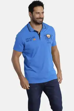 Wehkamp Jan Vanderstorm regular fit polo HALLFRED Plus Size met printopdruk blauw aanbieding