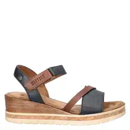 Wehkamp Mustang Ileana imitatieleren sandalen met sleehak - donkerblauw aanbieding