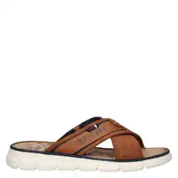 Wehkamp Mustang imitatieleren slippers met logo - cognac aanbieding