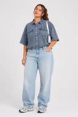 Wehkamp NOISY MAY Curve denim blouse medium blue denim aanbieding