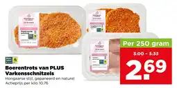 PLUS Boerentrots van plus varkensschnitzels aanbieding