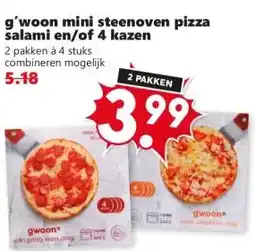 Coop g'woon mini steenoven pizza salami en/of 4 kazen aanbieding