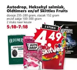 Coop Autodrop, heksehyl salmiak, oldtimers en/of skittles fruits aanbieding