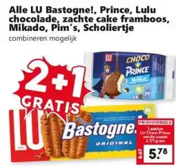 Coop Alle lu bastogne!, prince, lulu chocolade, zachte cake framboos, mikado, pim's, scholiertje aanbieding