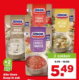 PLUS Alle unox soep in zak aanbieding