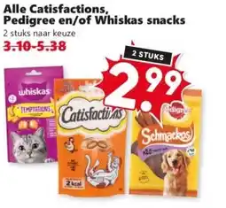 Coop Alle Catisfactions, Pedigree en/of Whiskas snacks aanbieding