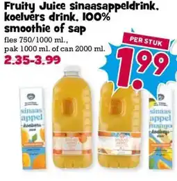 Boon`s Markt Fruity Juice sinaasappeldrink. koelvers drink. 100% smoothie of sap aanbieding