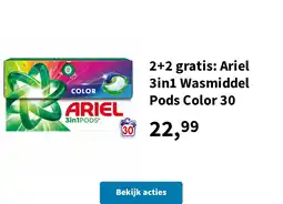 Plein.nl 2+2 gratis: Ariel 3in1 Wasmiddel Pods Color 30 aanbieding