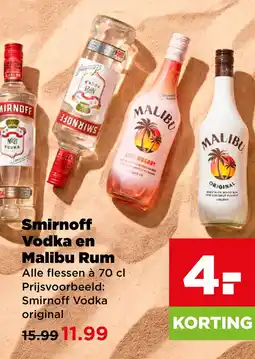 PLUS Smirnoff Vodka en Malibu Rum aanbieding