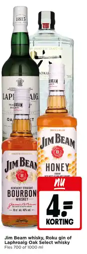 Jumbo Jim Beam whisky, Roku gin of Laphroaig Oak Select whisky aanbieding