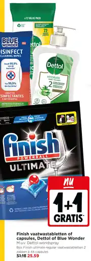Jumbo Finish vaatwastabletten of capsules, Dettol of Blue Wonder aanbieding