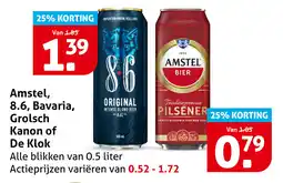 Hoogvliet Amstel, 8.6, Bavaria, Grolsch Kanon of De Klok aanbieding