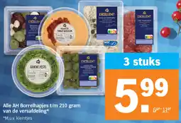 Albert Heijn Alle AH Borrelhapjes t/m 210 gram van de versafdeling aanbieding