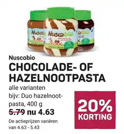 Ekoplaza Nuscobio chocolade- of hazelnootpasta aanbieding