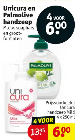 Kruidvat Unicura en palmolive handzeep aanbieding